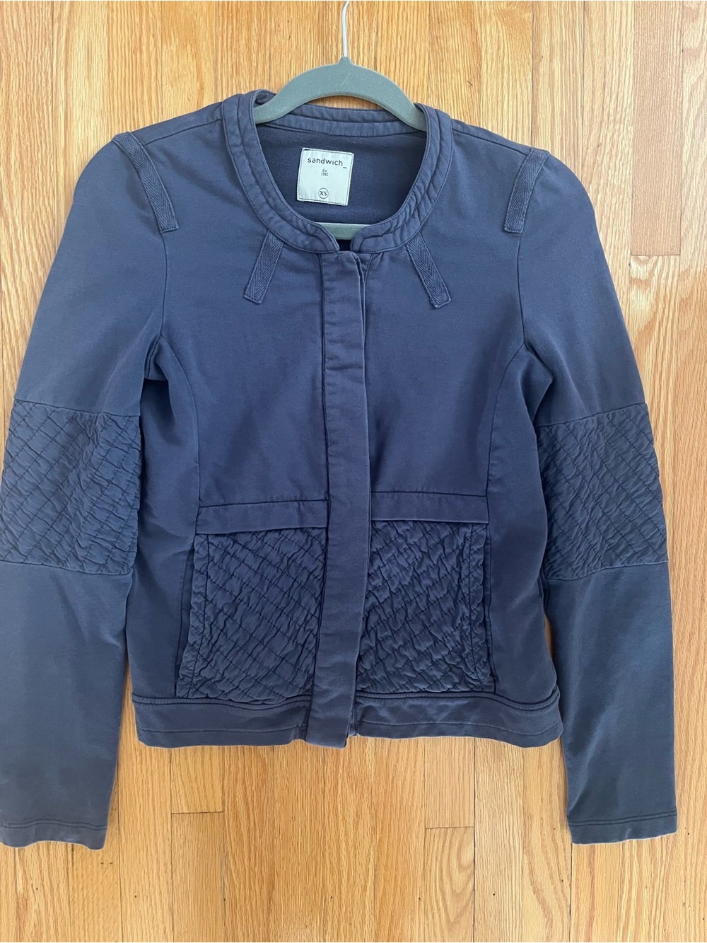 Sandwich Cotton Navy Quilted Panel Moto Jacket Cardigan